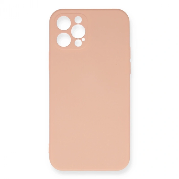 Apple İphone 12 Pro Max Kılıf Nano İçi Kadife Silikon - Pudra