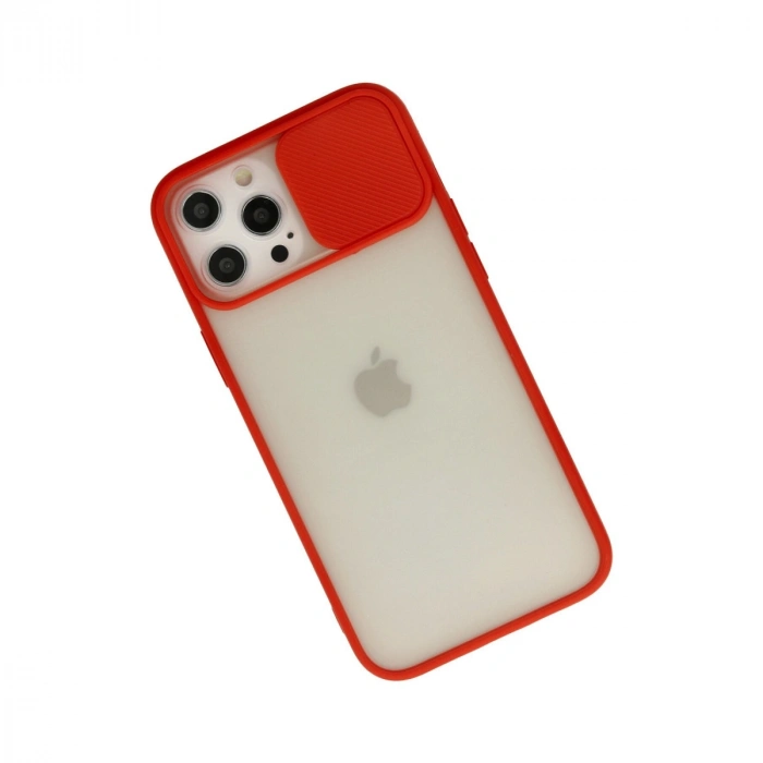 Apple İphone 12 Pro Max Kılıf Palm Buzlu Kamera Sürgülü Silikon - Kırmızı