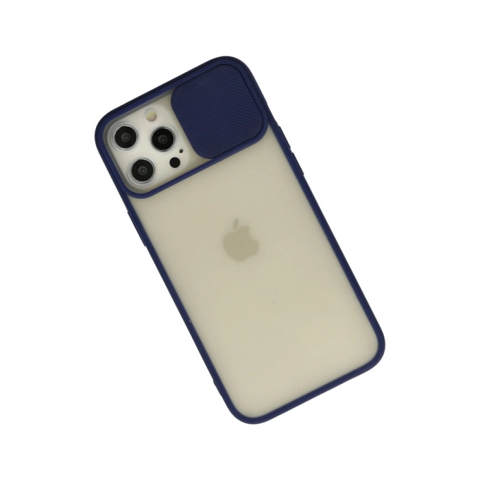 Apple İphone 12 Pro Max Kılıf Palm Buzlu Kamera Sürgülü Silikon - Lacivert