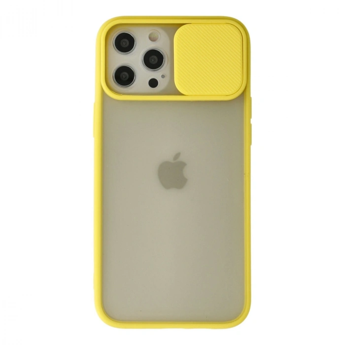 Apple İphone 12 Pro Max Kılıf Palm Buzlu Kamera Sürgülü Silikon - Sarı