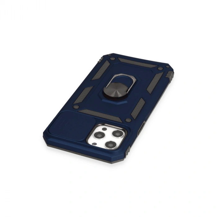 Apple İphone 12 Pro Max Kılıf Pars Lens Yüzüklü Silikon - Lacivert