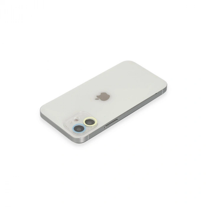 Apple İphone 12 Renkli Kamera Lens Koruma Cam - Sarı-mavi