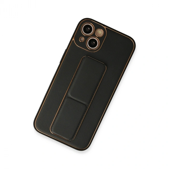 Apple İphone 13 Kılıf Coco Deri Standlı Kapak - Siyah