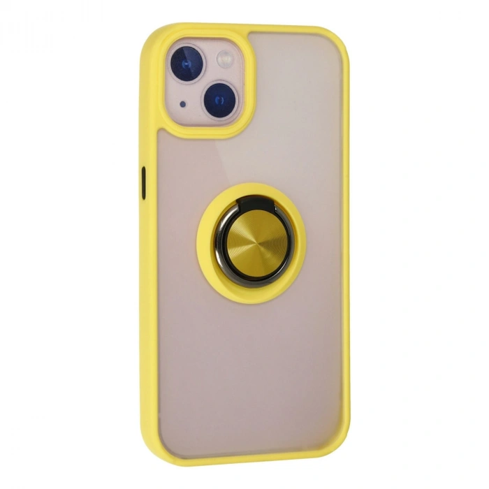 Apple İphone 13 Kılıf Montreal Yüzüklü Silikon Kapak - Sarı