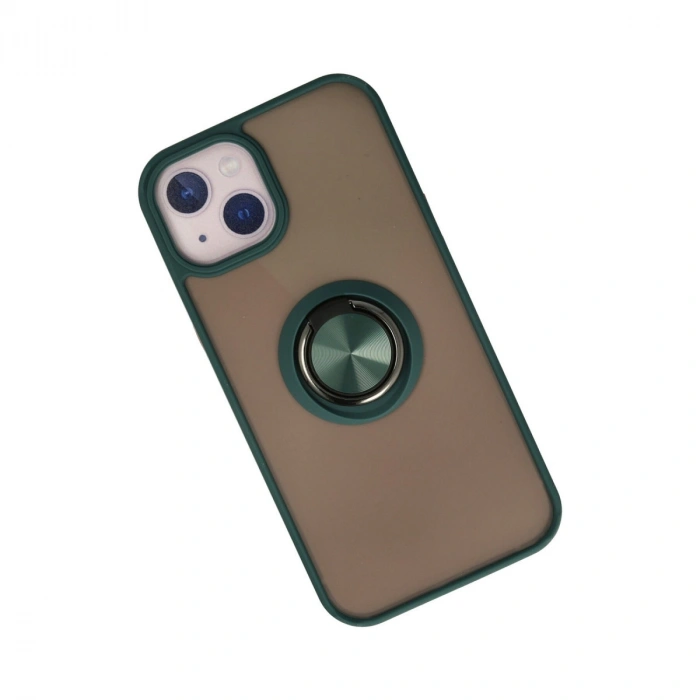 Apple İphone 13 Kılıf Montreal Yüzüklü Silikon Kapak - Yeşil