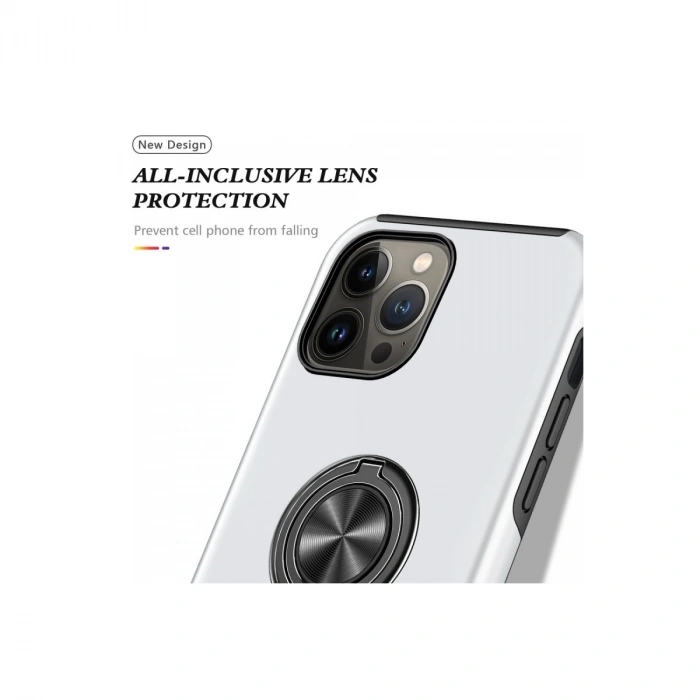 Apple İphone 13 Pro Kılıf Elit Yüzüklü Kapak - Gümüş