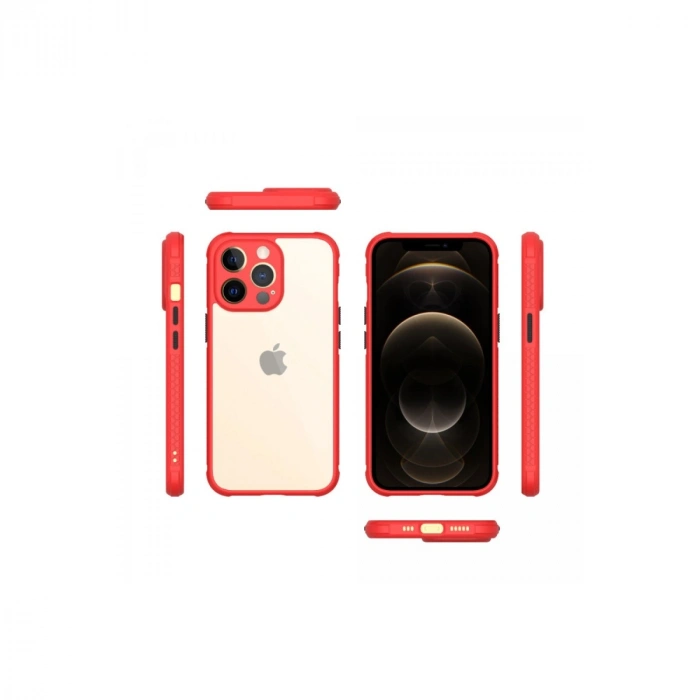 Apple İphone 13 Pro Kılıf Miami Şeffaf Silikon - Kırmızı