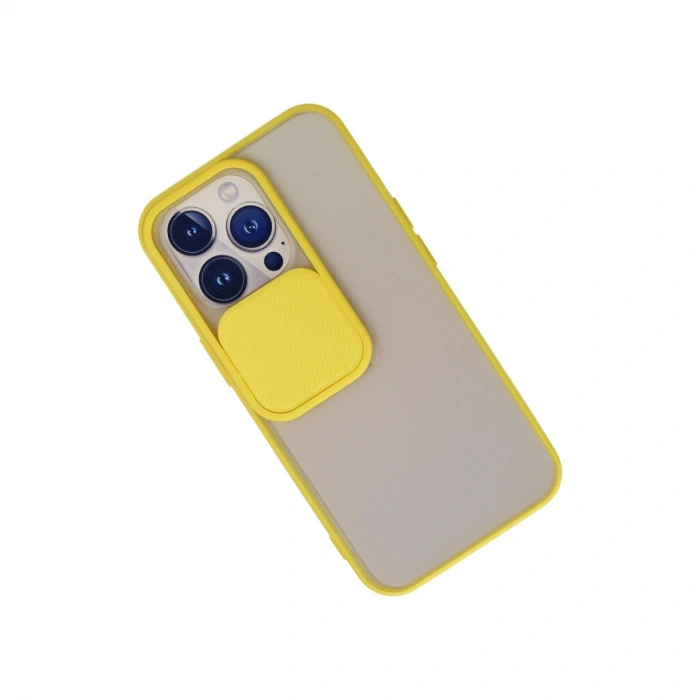 Apple İphone 13 Pro Kılıf Palm Buzlu Kamera Sürgülü Silikon - Sarı