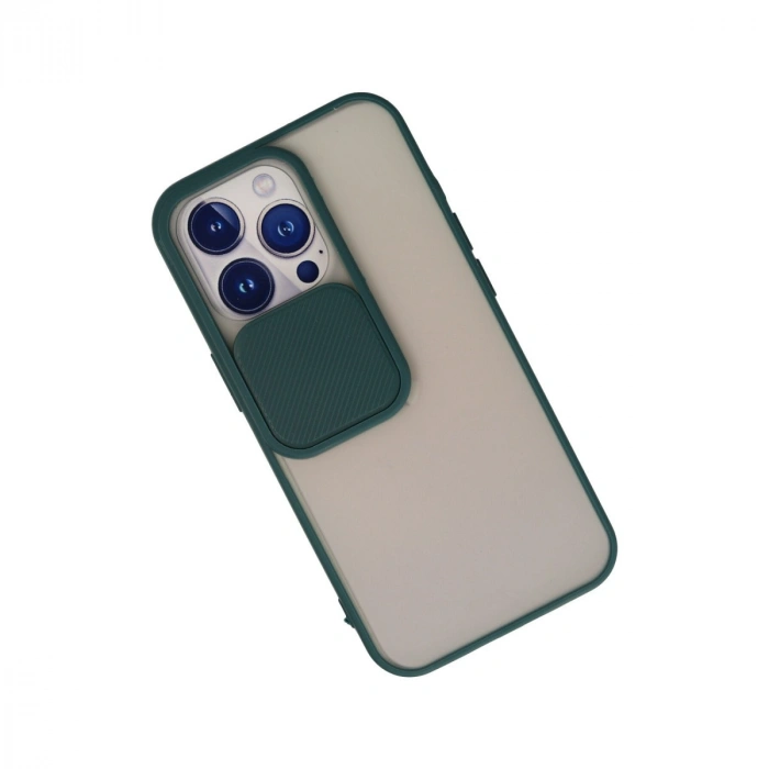 Apple İphone 13 Pro Kılıf Palm Buzlu Kamera Sürgülü Silikon - Yeşil