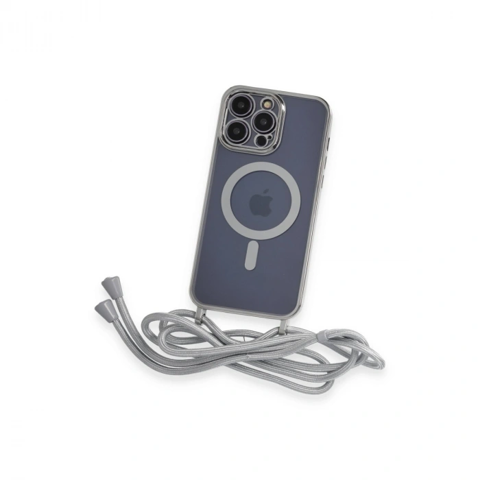 Apple İphone 13 Pro Max Kılıf Divo Lazer Askılı Magsafe Kapak - Gümüş