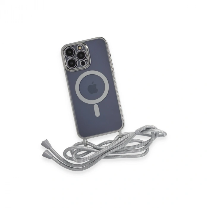 Apple İphone 13 Pro Max Kılıf Divo Lazer Askılı Magsafe Kapak - Gümüş