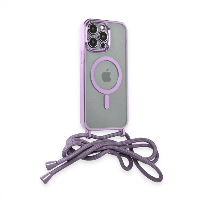 Apple İphone 13 Pro Max Kılıf Divo Lazer Askılı Magsafe Kapak - Lila