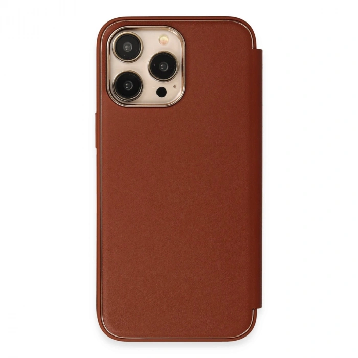 Apple İphone 13 Pro Max Kılıf Dolpin Kapaklı - Kahverengi