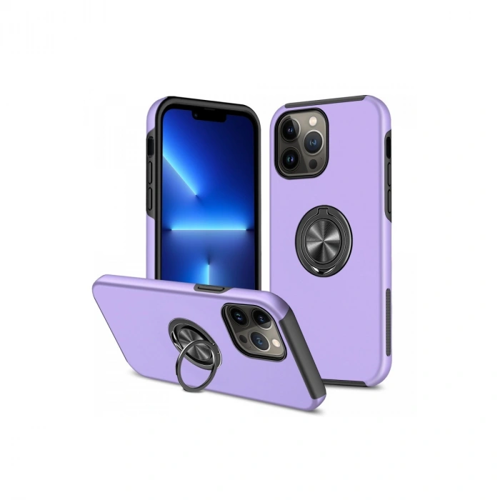 Apple İphone 13 Pro Max Kılıf Elit Yüzüklü Kapak - Mor