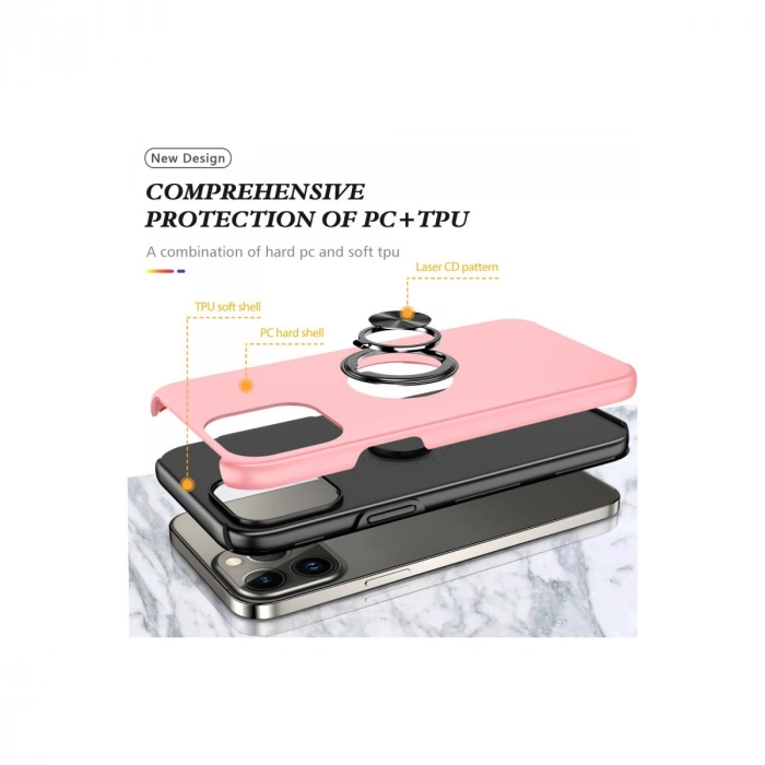 Apple İphone 13 Pro Max Kılıf Elit Yüzüklü Kapak - Pembe