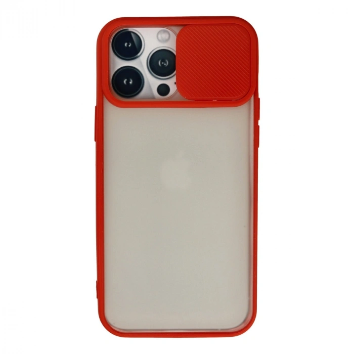Apple İphone 13 Pro Max Kılıf Palm Buzlu Kamera Sürgülü Silikon - Kırmızı