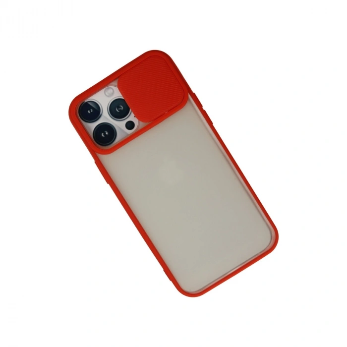 Apple İphone 13 Pro Max Kılıf Palm Buzlu Kamera Sürgülü Silikon - Kırmızı