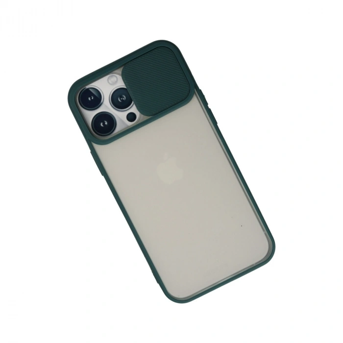 Apple İphone 13 Pro Max Kılıf Palm Buzlu Kamera Sürgülü Silikon - Yeşil