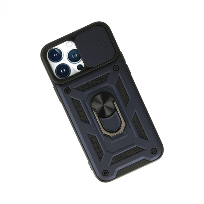 Apple İphone 13 Pro Max Kılıf Pars Lens Yüzüklü Silikon - Lacivert