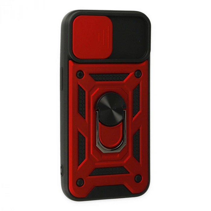 Apple İphone 14 Kılıf Pars Lens Yüzüklü Silikon - Kırmızı