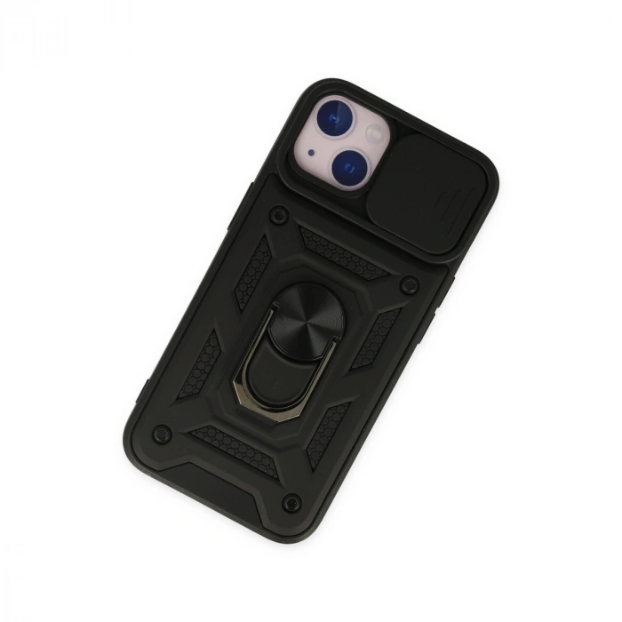 Apple İphone 14 Kılıf Pars Lens Yüzüklü Silikon - Siyah