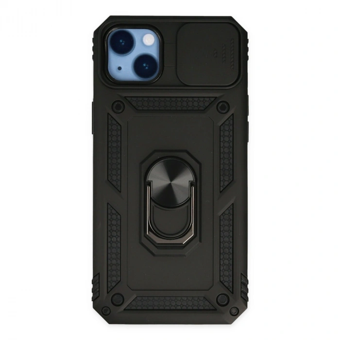 Apple İphone 14 Plus Kılıf Pars Lens Yüzüklü Silikon - Siyah