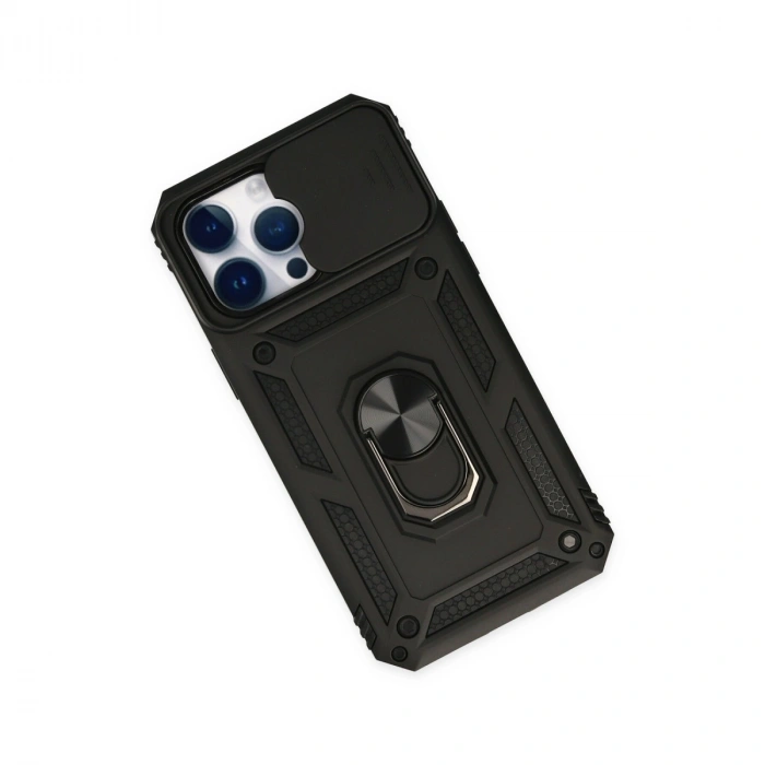 Apple İphone 14 Pro Kılıf Pars Lens Yüzüklü Silikon - Siyah