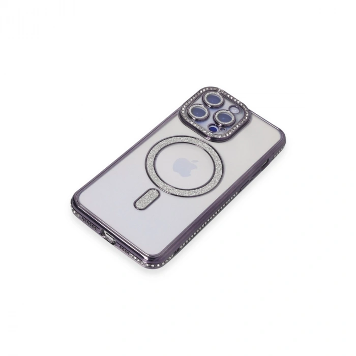 Apple İphone 15 Pro Kılıf Joke Simli Magneticsafe Kılıf - Derin Mor