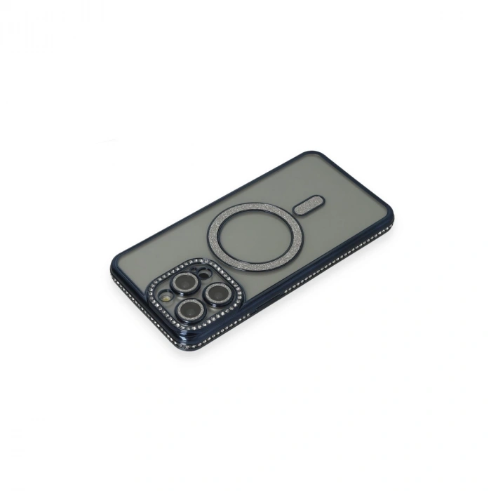 Apple İphone 15 Pro Kılıf Joke Simli Magneticsafe Kılıf - Lacivert