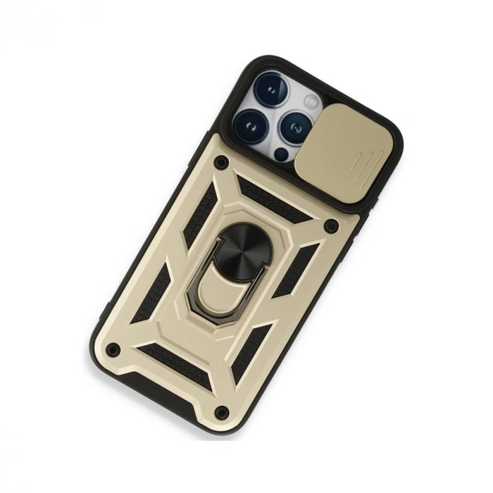 Apple İphone 15 Pro Kılıf Pars Lens Yüzüklü Silikon - Gold
