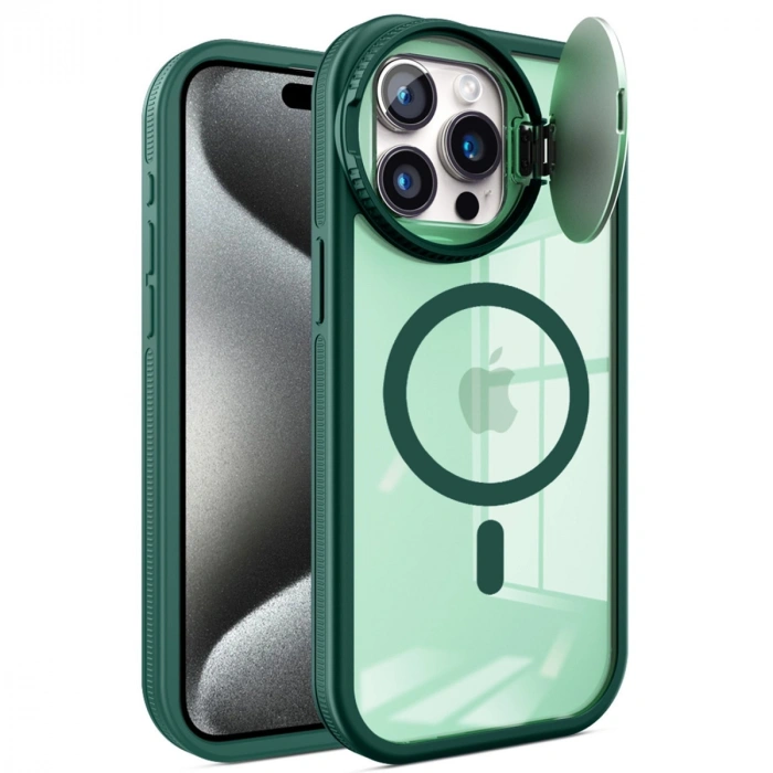 Apple İphone 15 Pro Kılıf Teleskop Lens Magsafe Silikon Kapak - Koyu Yeşil