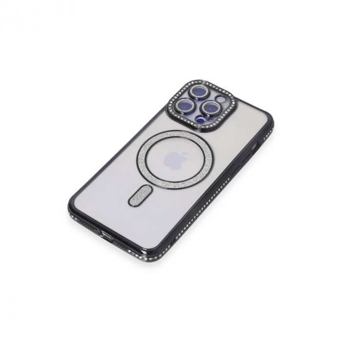 Apple İphone 15 Pro Max Kılıf Joke Simli Magneticsafe Kılıf - Siyah