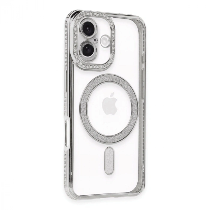 Apple İphone 16 Kılıf Joke Simli Magneticsafe Kılıf - Gümüş