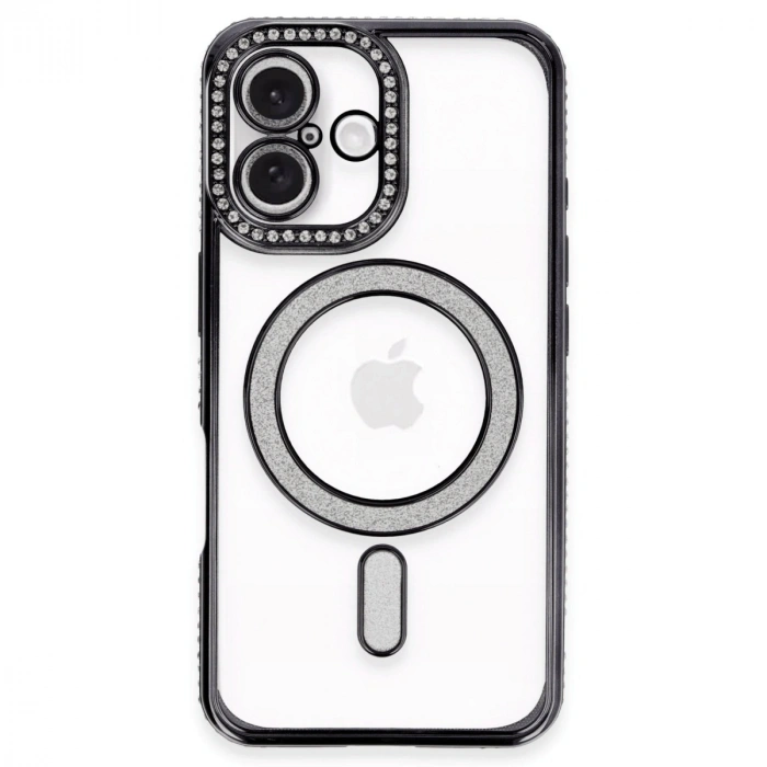 Apple İphone 16 Kılıf Joke Simli Magneticsafe Kılıf - Siyah