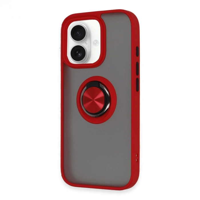 Apple İphone 16 Kılıf Montreal Yüzüklü Silikon Kapak - Kırmızı