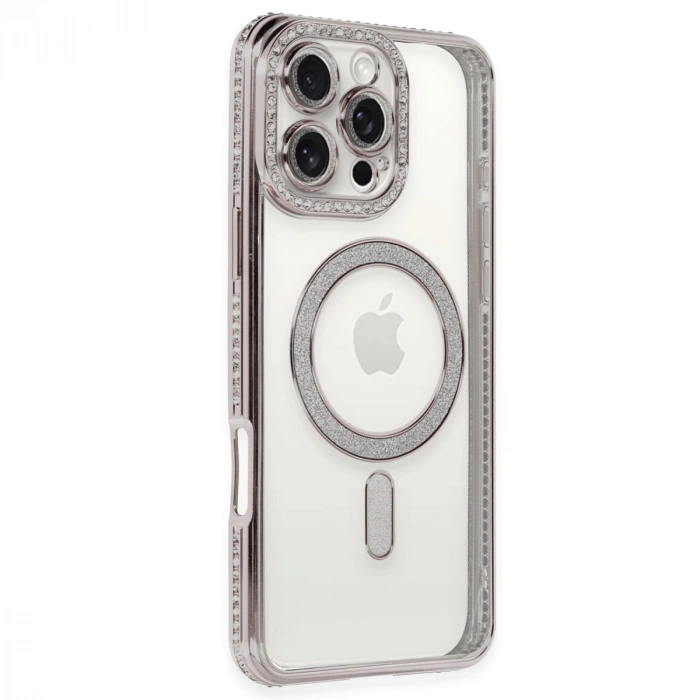 Apple İphone 16 Pro Kılıf Joke Simli Magneticsafe Kılıf - Pembe