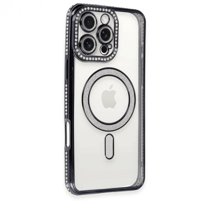 Apple İphone 16 Pro Kılıf Joke Simli Magneticsafe Kılıf - Siyah