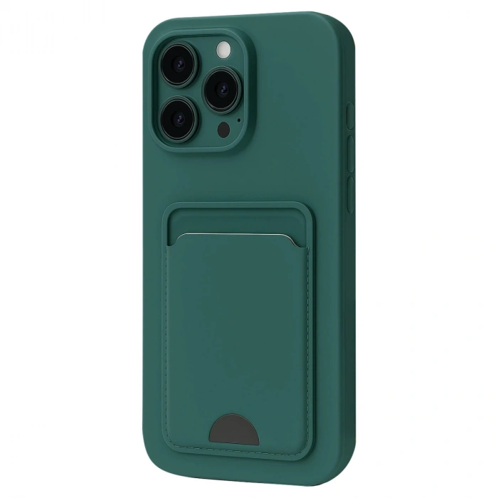 Apple İphone 16 Pro Kılıf Kelvin Kartvizitli Silikon - Koyu Yeşil