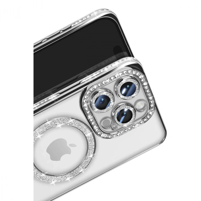 Apple İphone 16 Pro Max Kılıf Joke Simli Magneticsafe Kılıf - Gümüş