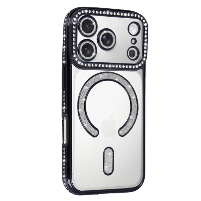 Apple İphone 17 Pro Joke Simli Magneticsafe Kılıf - Siyah