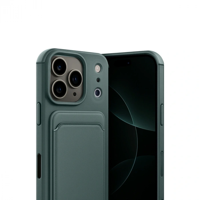 Apple İphone 17 Pro Max Kelvin Kartvizitli Silikon - Koyu Yeşil