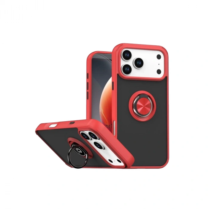 Apple İphone 17 Pro Max Montreal Yüzüklü Silikon Kapak - Kırmızı