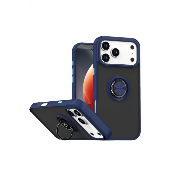 Apple İphone 17 Pro Max Montreal Yüzüklü Silikon Kapak - Lacivert