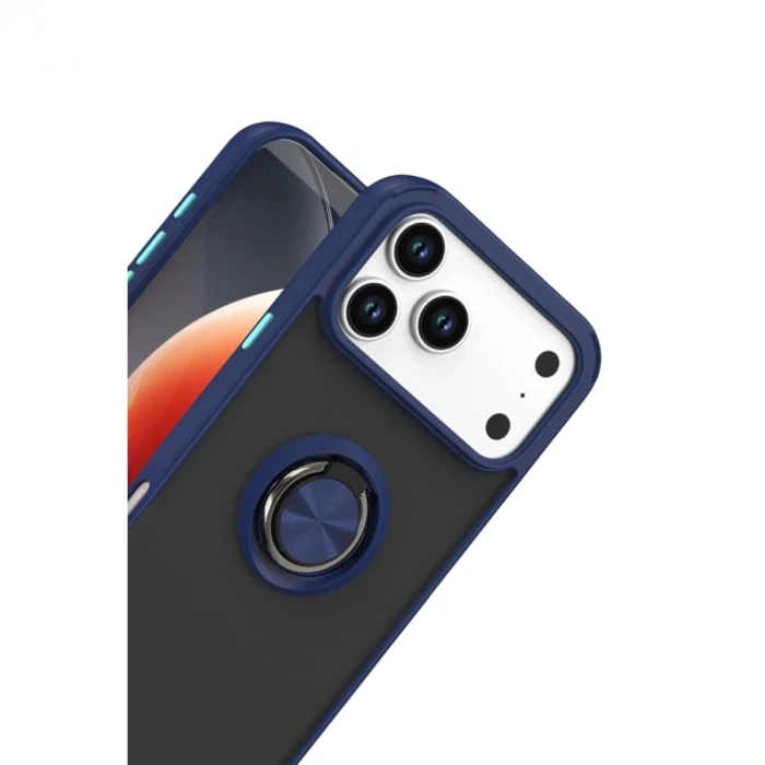 Apple İphone 17 Pro Montreal Yüzüklü Silikon Kapak - Lacivert