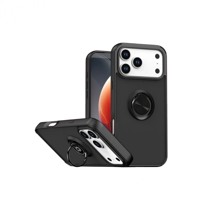 Apple İphone 17 Pro Montreal Yüzüklü Silikon Kapak - Siyah