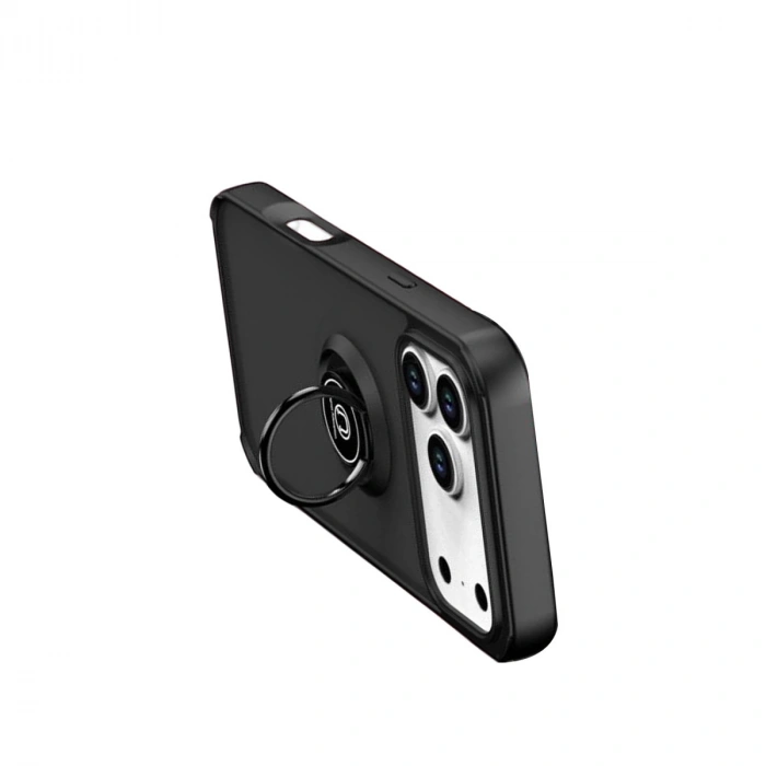 Apple İphone 17 Pro Montreal Yüzüklü Silikon Kapak - Siyah