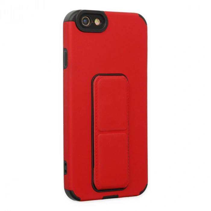 Apple İphone 6 Kılıf Mega Standlı Silikon - Kırmızı