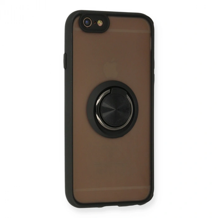 Apple İphone 6 Kılıf Montreal Yüzüklü Silikon Kapak - Siyah