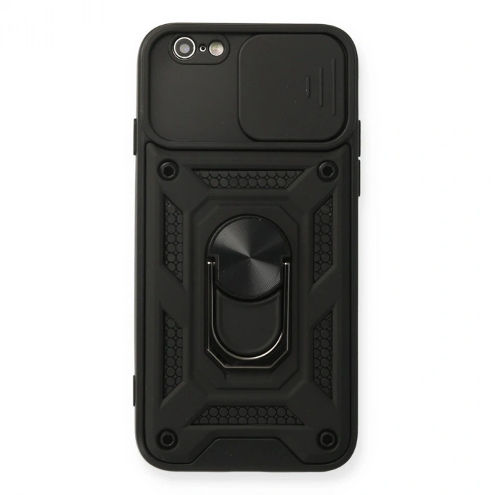 Apple İphone 6 Kılıf Pars Lens Yüzüklü Silikon - Siyah