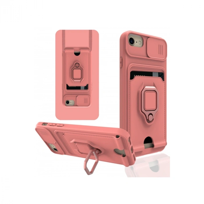 Apple İphone 7 Kılıf Zuma Kartvizitli Yüzüklü Silikon - Pembe